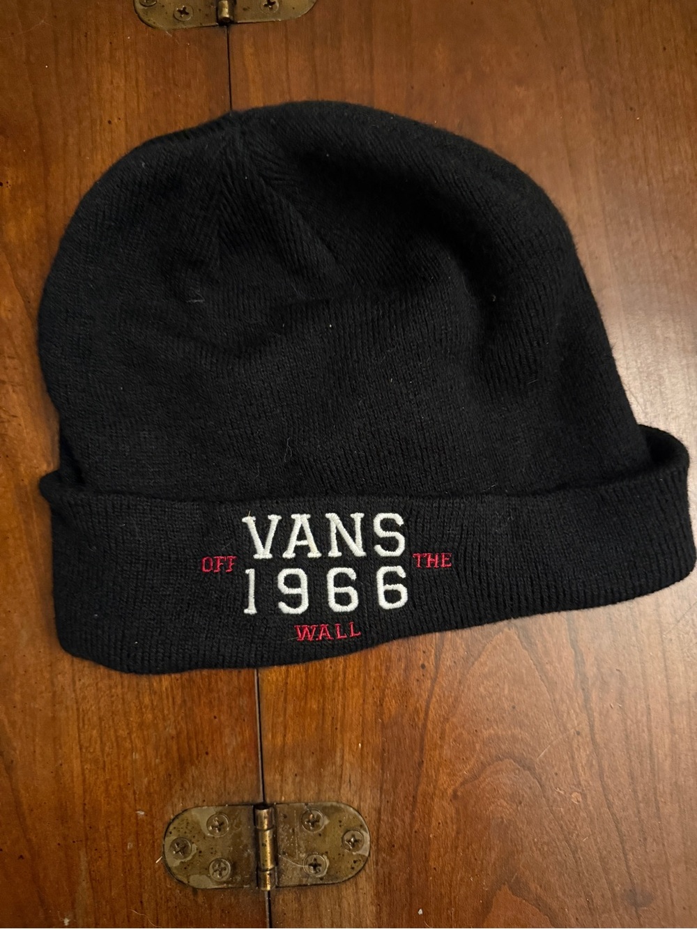 Vans Black Beanie with White and Red Logo